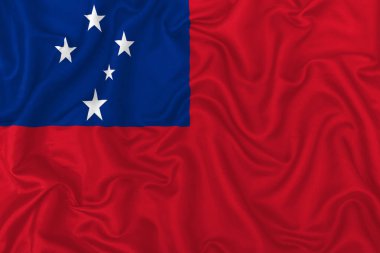 Dalgalı ipek kumaş arkaplanda Samoa ülke bayrağı.