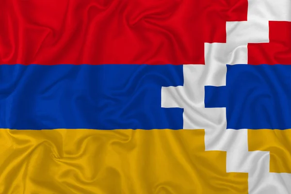 Artsakh Köztársaság Zászló Hullámos Selyem Textil Szövet Háttér — Stock Fotó