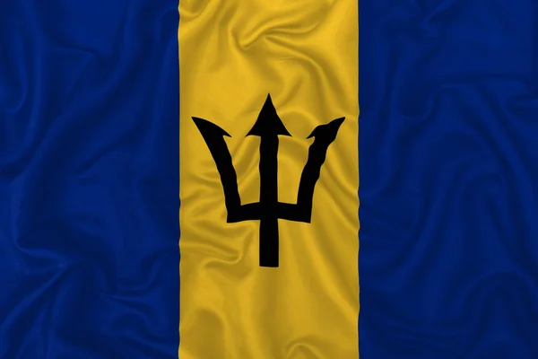 波纹丝织物背景上的巴巴多斯国旗 — 图库照片