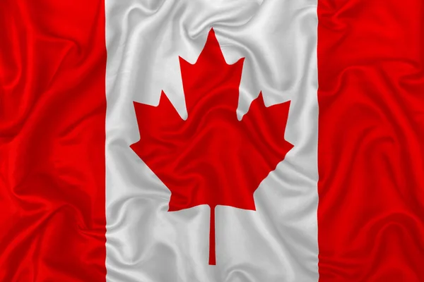 Канадський Прапор Хвилястому Шовковому Текстильному Фоні — стокове фото