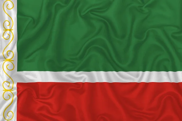 Bendera Republik Chechnya Pada Latar Belakang Kain Sutra Bergelombang — Stok Foto