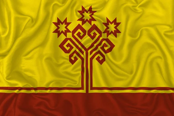 Bendera Republik Chuvash Pada Latar Belakang Kain Sutra Bergelombang — Stok Foto