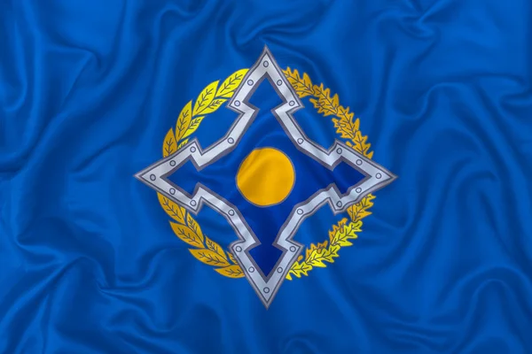 Флаг Организации Договора Коллективной Безопасности Фоне Волнистых Шелковых Тканей — стоковое фото