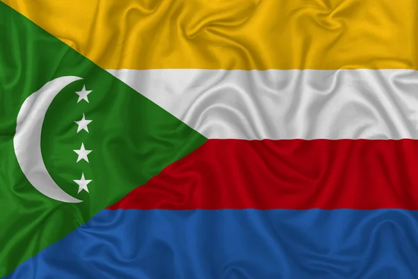 Comoros Country Flag Wavy Silk Textile Fabric Background — Stock Photo, Image