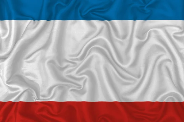 Dalgalı Ipek Kumaş Arka Planında Kırım Cumhuriyeti Bayrağı — Stok fotoğraf