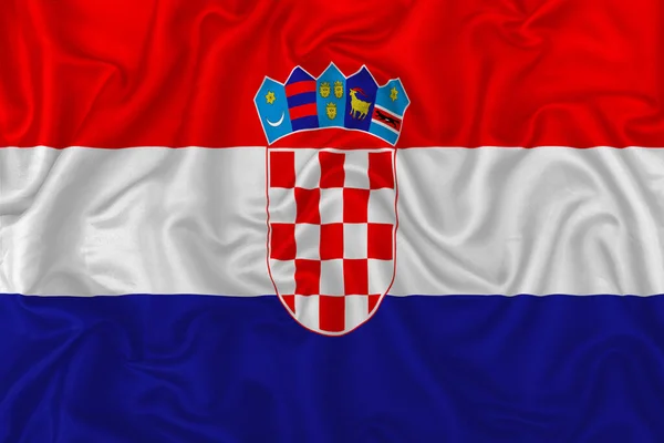 Chorwacja Bandera Kraju Falistym Tle Jedwabnego Materiału Włókienniczego — Zdjęcie stockowe