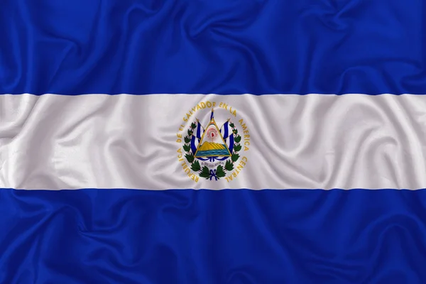 Bandera Salvador Sobre Fondo Tela Seda Ondulada — Foto de Stock