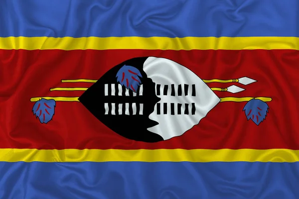 Eswatini Ország Zászló Hullámos Selyem Textil Szövet Háttér — Stock Fotó