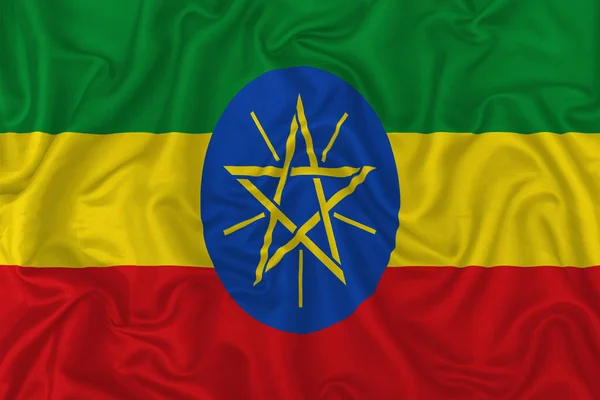 Etiopien Land Flagga Vågigt Silke Textil Bakgrund — Stockfoto