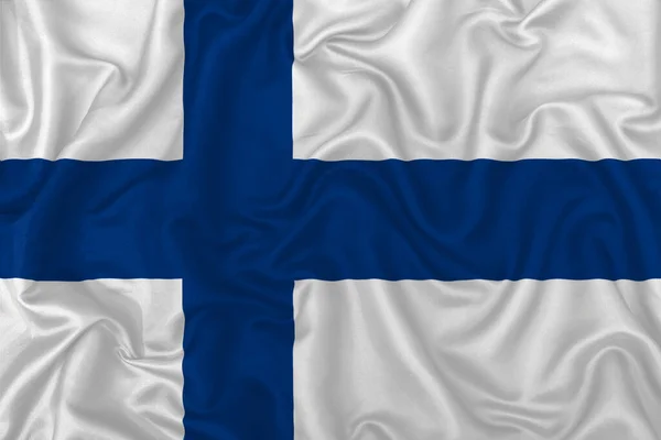 Finland Land Vlag Golvende Zijde Textiel Achtergrond — Stockfoto