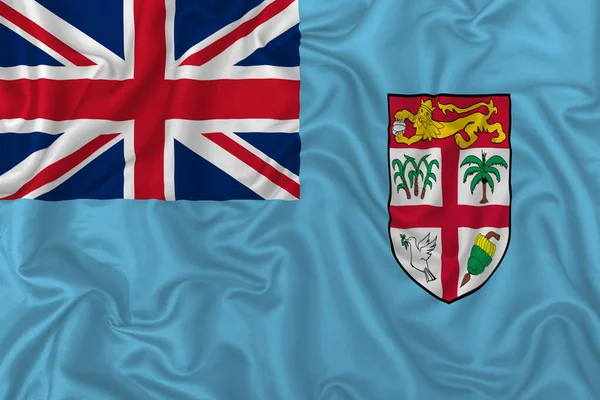 Fidschi Flagge Auf Welligem Seide Textil Hintergrund — Stockfoto