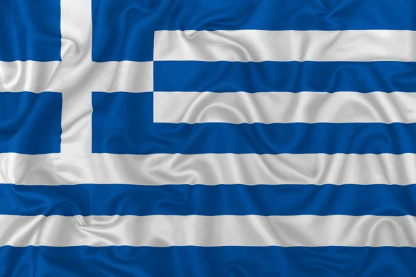 Griechenland Flagge Auf Welligem Seidenen Textilstoff Hintergrund — Stockfoto