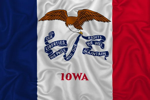 Iowa State Vlag Een Golvende Zijde Satijnen Stof Textuur Achtergrond — Stockfoto