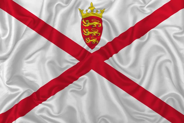 Bandera Bailiwick Jersey Sobre Fondo Tela Seda Ondulada —  Fotos de Stock