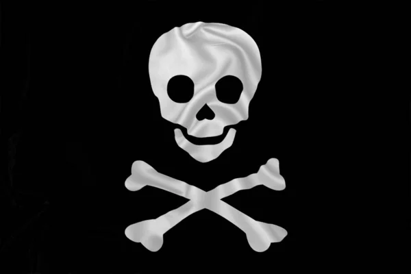 Pirate Flag Jolly Roger Silk Fabric Texture — Stock Photo, Image