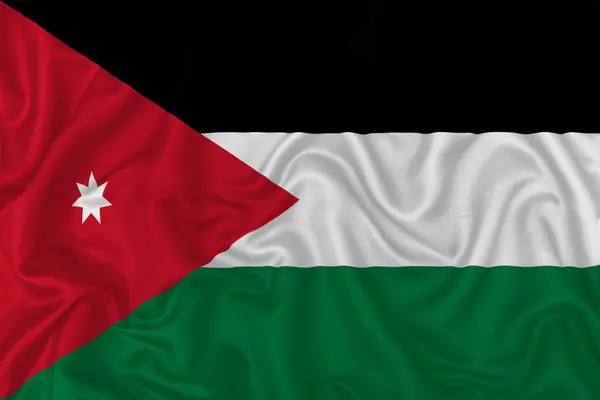 Jordanië Land Vlag Golvende Zijde Textiel Achtergrond — Stockfoto