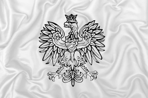 Widok Falcon Heraldyczny Projekt Falistej Białej Tkaniny Jedwabiu Satyny Tekstury — Zdjęcie stockowe