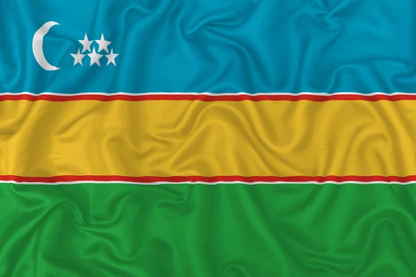 Bandera Karakalpakstan Republic Sobre Fondo Tela Seda Ondulada — Foto de Stock