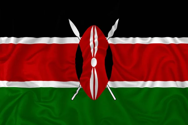 Kenya Country Flag Wavy Silk Textile Fabric Background — Stock Photo, Image