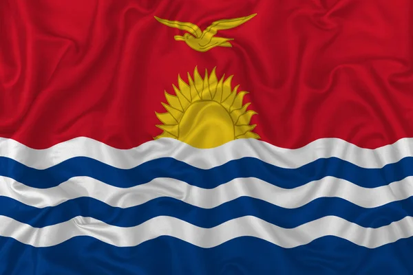 Флаг Кирибати Волнистом Шелковом Фоне — стоковое фото