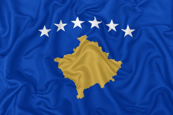 Kosovo Flagge Auf Welligem Seidenstoff Hintergrund — Stockfoto