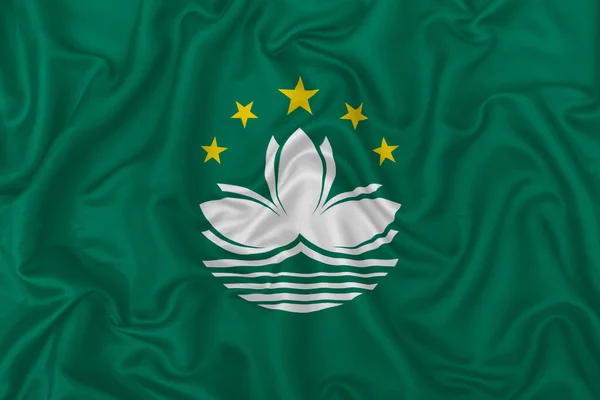 Прапор Міста Макао Хвилястому Шовковому Текстильному Фоні — стокове фото