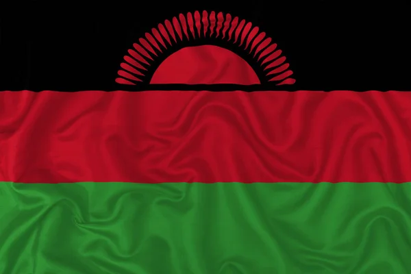 Bandera Del País Malawi Sobre Fondo Tela Seda Ondulada — Foto de Stock