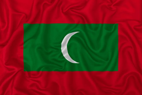 Republic Maldives Flag Wavy Silk Textile Fabric Background — Stock Photo, Image