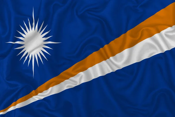 Державний Прапор Маршаллових Островів Хвилястому Шовковому Текстильному Фоні — стокове фото