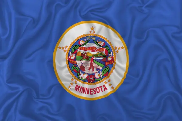 Minnesota Staat Vlag Een Golvende Zijde Satijn Stof Textuur Achtergrond — Stockfoto