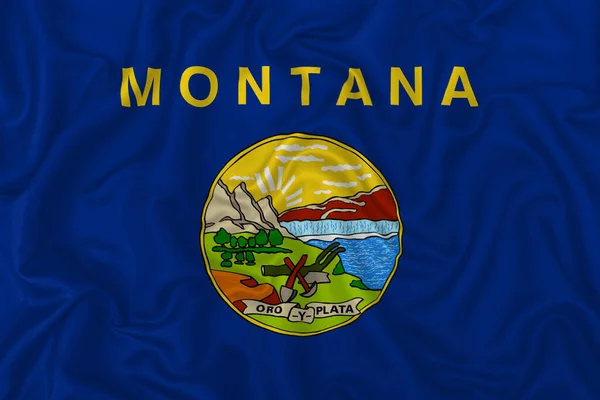 Drapeau État Montana Sur Fond Ondulé Texture Tissu Satiné Soie — Photo