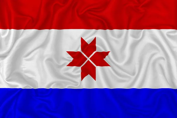 Flaga Republiki Mordovii Falistym Tle Jedwabnego Materiału Włókienniczego — Zdjęcie stockowe