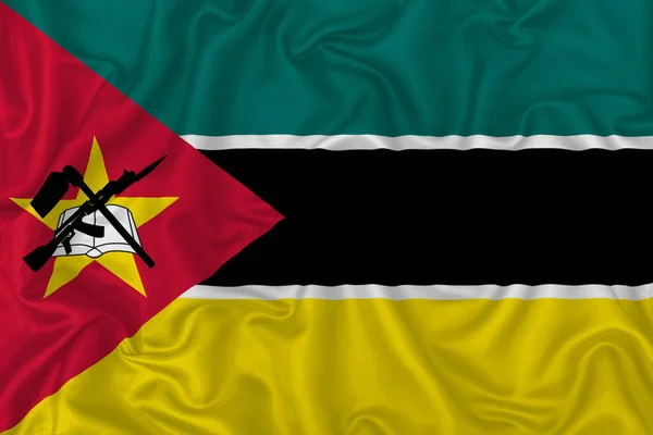 Bandera Del País Mozambique Sobre Fondo Tela Seda Ondulada — Foto de Stock