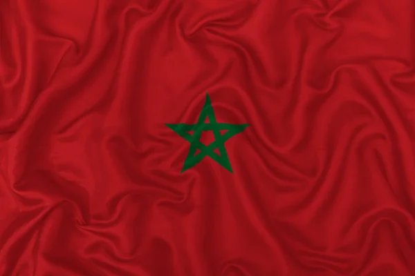 Morocco Country Flag Wavy Silk Textile Fabric Background — Stock Photo, Image