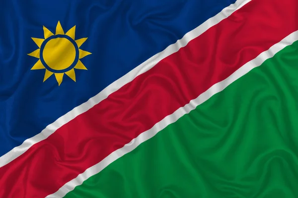 Namibia Country Flag Wavy Silk Textile Fabric Background — Stock Photo, Image