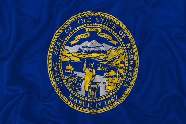 Nebraska Staat Vlag Een Golvende Zijde Satijn Stof Textuur Achtergrond — Stockfoto