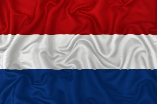 Niederländische Flagge Auf Welligem Seidenen Textilstoff Hintergrund — Stockfoto