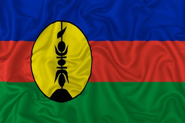 Bandeira Nova Caledônia Fundo Tecido Seda Ondulado — Fotografia de Stock