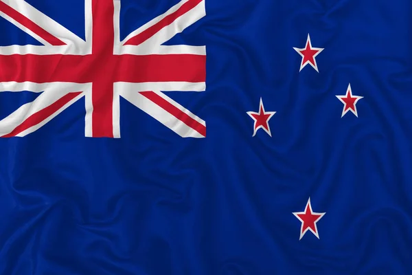 Neuseeland Flagge Auf Welligem Seide Textil Hintergrund — Stockfoto