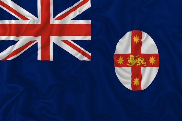 New South Wales Flagge Auf Welligem Seidenen Textilstoff Hintergrund — Stockfoto