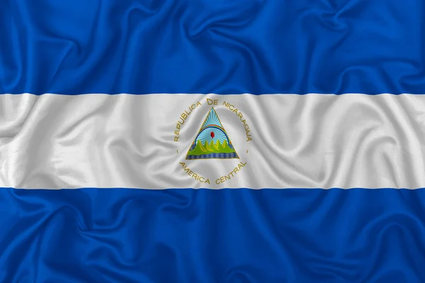 Drapeau Nicaragua Sur Fond Tissu Soie Ondulée — Photo