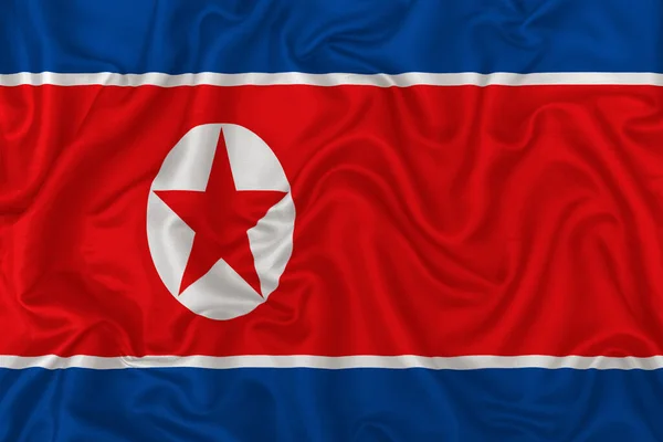 Прапор Північної Кореї Хвилястому Шовковому Текстильному Фоні — стокове фото