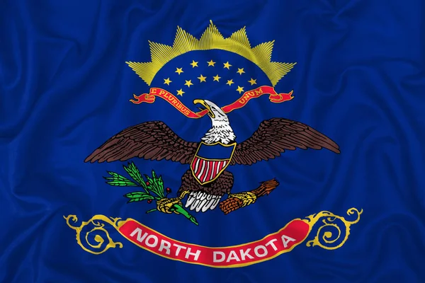 North Dakota State Vlag Een Golvende Zijde Satijnen Stof Textuur — Stockfoto