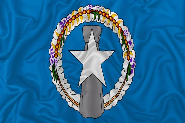 Nördliche Marianen Flagge Auf Welligem Seidenen Textilstoff Hintergrund — Stockfoto