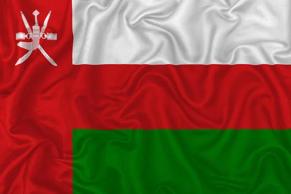 Bandeira País Omã Fundo Tecido Seda Ondulada — Fotografia de Stock
