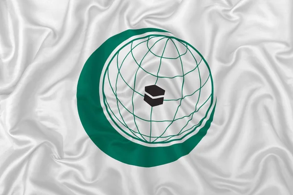 Organizzazione Della Cooperazione Islamica Bandiera Sfondo Tessuto Seta Ondulato — Foto Stock
