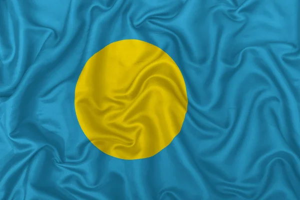 Palau Country Flag Wavy Silk Textile Fabric Background — Stock Photo, Image