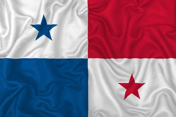 Panama Flagge Auf Welligem Seide Textil Hintergrund — Stockfoto