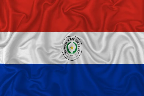 Bandeira País Paraguai Fundo Tecido Seda Ondulada — Fotografia de Stock