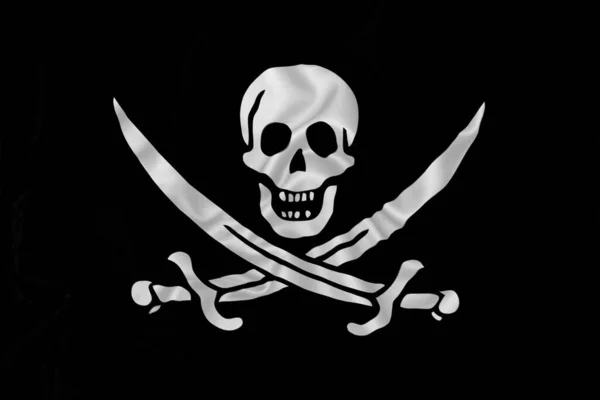 Pirátská Vlajka Jolly Roger Hedvábné Textuře Historický Model Calica Jacka — Stock fotografie